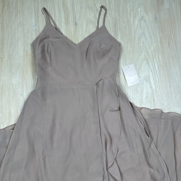 NWT Birdy Grey Taupe Theresa Chiffon Formal Bridesmaid Evening Gown Dress XS - Picture 2 of 16